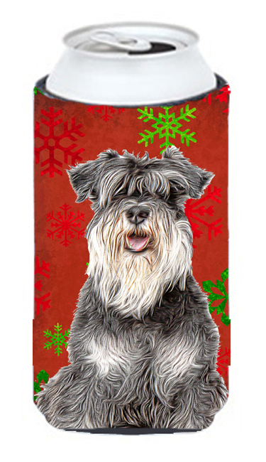 Picture of Carolines Treasures KJ1185TBC Red Snowflakes Holiday Christmas Schnauzer Tall Boy bottle sleeve Hugger