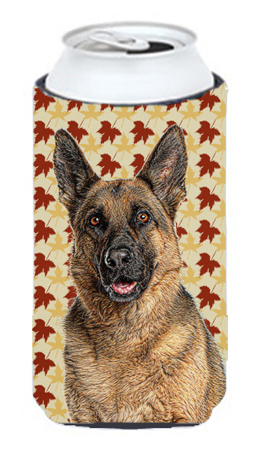 Picture of Carolines Treasures KJ1208TBC Fall Leaves German Shepherd Tall Boy bottle sleeve Hugger