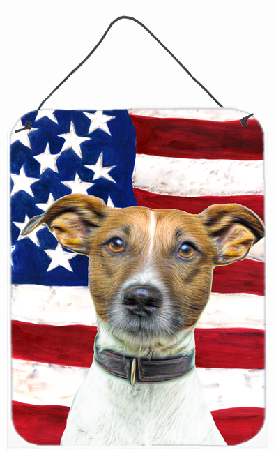 KJ1155DS1216 USA American Flag with Jack Russell Terrier Aluminium Metal Wall or Door Hanging Prints