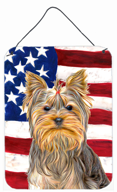KJ1156DS1216 USA American Flag with Yorkie & Yorkshire Terrier Aluminium Metal Wall or Door Hanging Prints