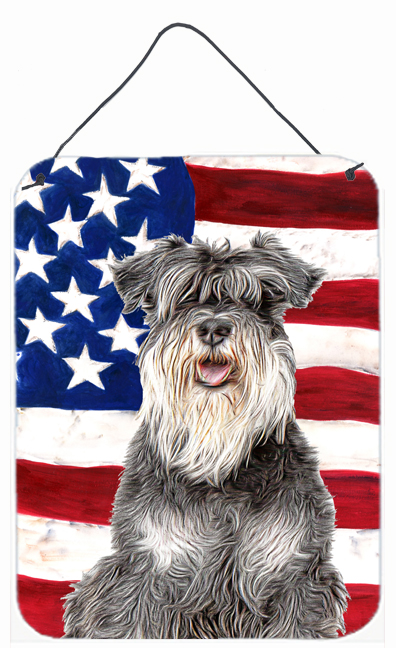 KJ1157DS1216 USA American Flag with Schnauzer Aluminium Metal Wall or Door Hanging Prints