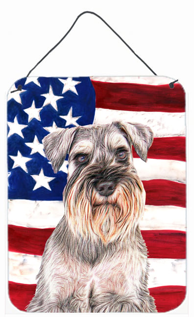 USA American Flag with Schnauzer Aluminium Metal Wall or Door Hanging Prints