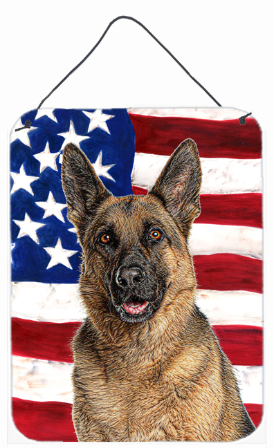 USA American Flag with German Shepherd Aluminium Metal Wall or Door Hanging Prints