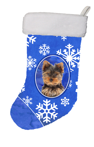 Winter Snowflakes Holiday Yorkie Puppy And Yorkshire Terrier Christmas Stocking
