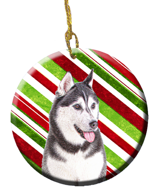 Candy Cane Holiday Christmas Alaskan Malamute Ceramic Ornament