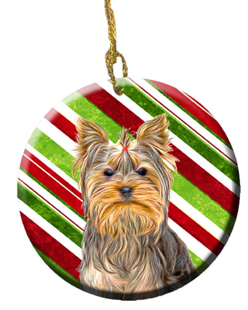 Candy Cane Holiday Christmas Yorkie And Yorkshire Terrier Ceramic Ornament