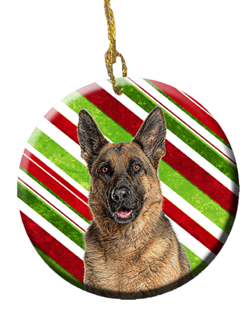 Candy Cane Holiday Christmas German Shepherd Ceramic Ornament