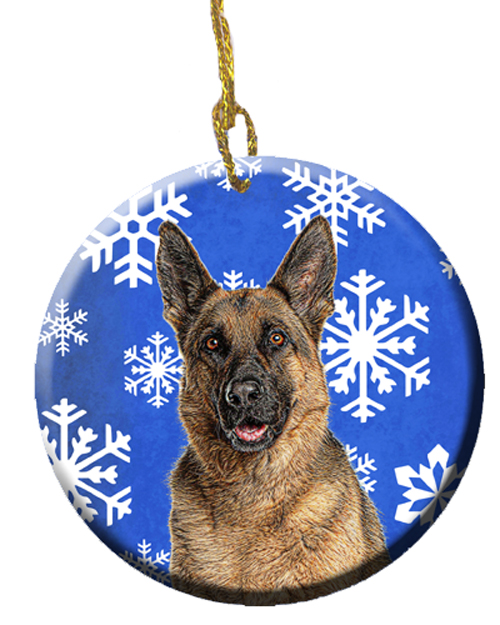Winter Snowflakes Holiday German Shepherd Ceramic Ornament