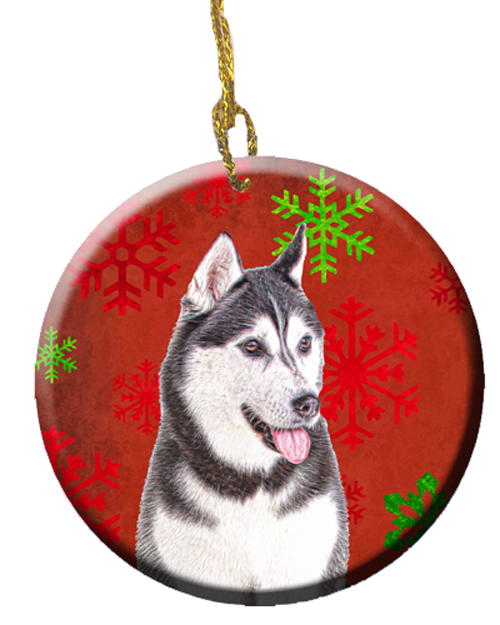 Red Snowflakes Holiday Christmas Alaskan Malamute Ceramic Ornament