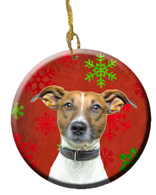 Red Snowflakes Holiday Christmas Jack Russell Terrier Ceramic Ornament
