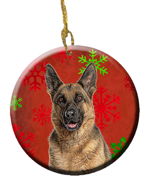 Red Snowflakes Holiday Christmas German Shepherd Ceramic Ornament
