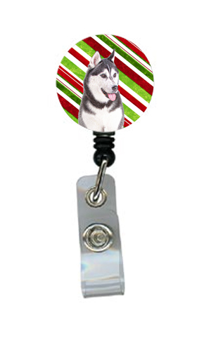 Candy Cane Holiday Christmas Alaskan Malamute Retractable Badge Reel