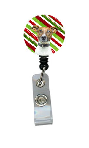 Candy Cane Holiday Christmas Jack Russell Terrier Retractable Badge Reel