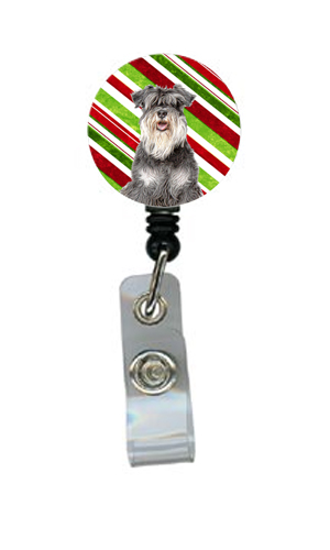 Candy Cane Holiday Christmas Schnauzer Retractable Badge Reel