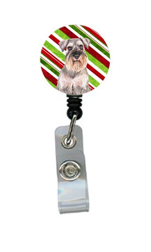 Candy Cane Holiday Christmas Schnauzer Retractable Badge Reel