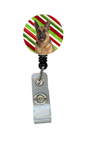 Candy Cane Holiday Christmas German Shepherd Retractable Badge Reel