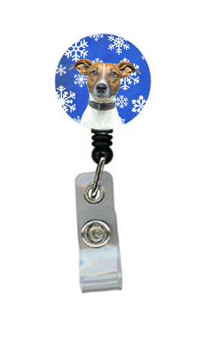 Winter Snowflakes Holiday Jack Russell Terrier Retractable Badge Reel