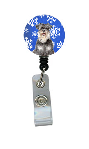 Winter Snowflakes Holiday Schnauzer Retractable Badge Reel