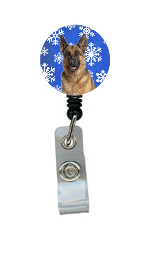 Winter Snowflakes Holiday German Shepherd Retractable Badge Reel