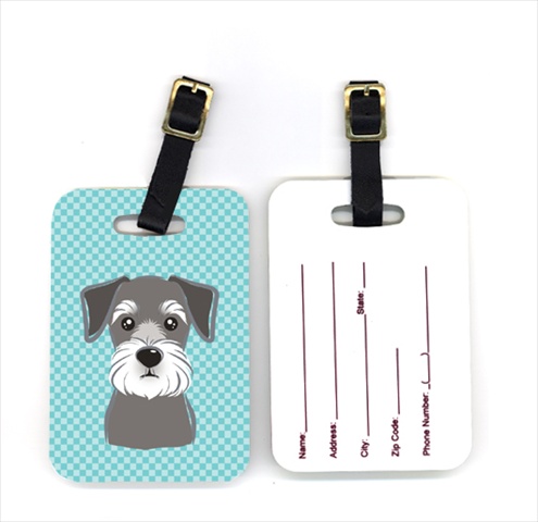 Pair of Blue Checkered Schnauzer Luggage Tags