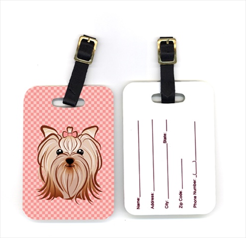 Carolines Treasures BB1138BT Pair of Pink Checkered Yorkie & Yorkshire Terrier Luggage Tags