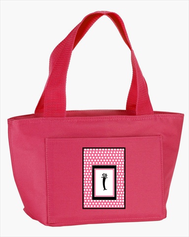 Picture of Carolines Treasures CJ1001-I-PK-8808 Monogram Letter I - Pink Black Polka Dots Lunch Bag or Doggie Bag