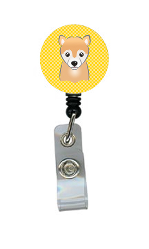 Yellow Checkered Shiba Inu Retractable Badge Reel