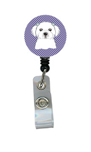 Purple Checkered Maltese Retractable Badge Reel