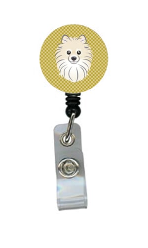 Tan Checkered Pomeranian Retractable Badge Reel