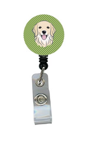 Green Checkered Golden Retriever Retractable Badge Reel