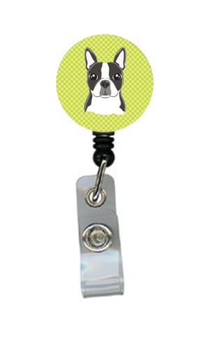 Lime Checkered Boston Terrier Retractable Badge Reel