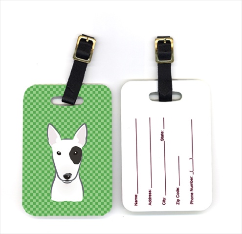 BB1132BT Pair of Green Checkered Bull Terrier Luggage Tags