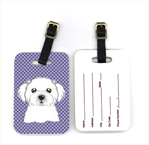 Pair of Purple Checkered Maltese Luggage Tags
