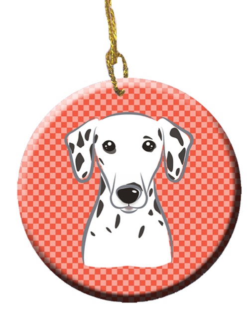 BB1131CO1 Red Checkered Dalmatian Ceramic Ornament