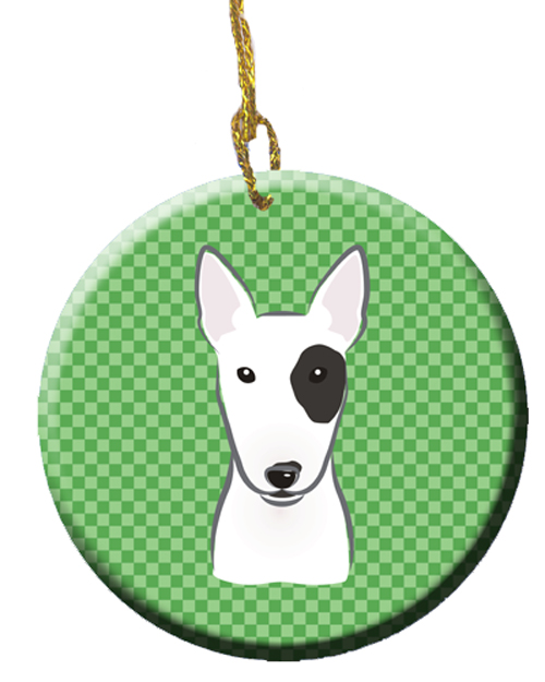 Green Checkered Bull Terrier Ceramic Ornament