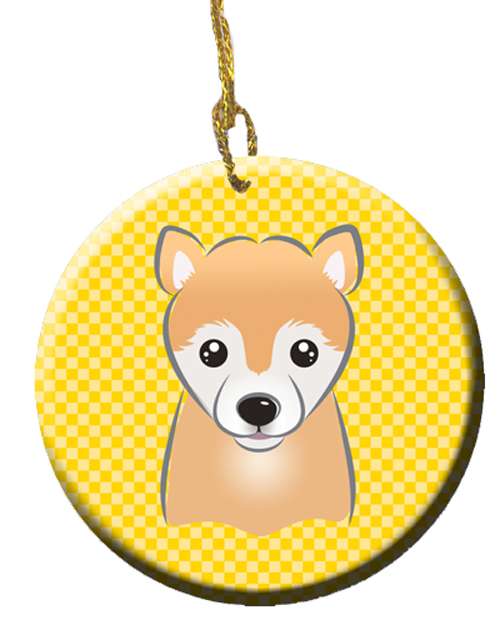 Yellow Checkered Shiba Inu Ceramic Ornament