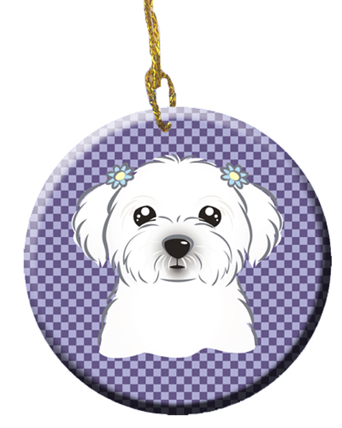 Purple Checkered Maltese Ceramic Ornament