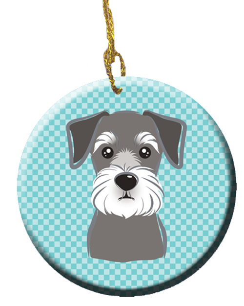 Blue Checkered Schnauzer Ceramic Ornament