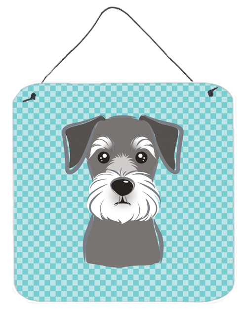 Blue Checkered Schnauzer Aluminium Metal Wall or Door Hanging Prints