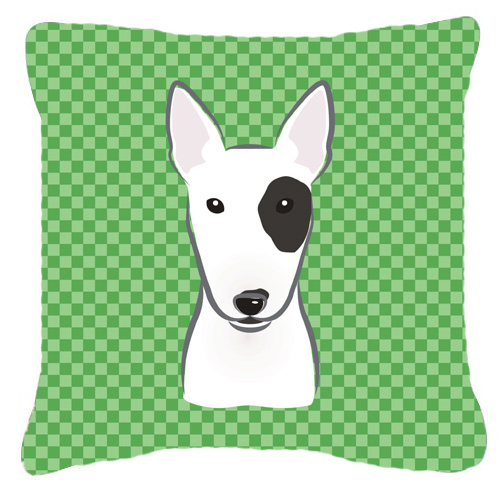 Green Checkered Bull Terrier Indoor & Outdoor Fabric Decorative Pillow