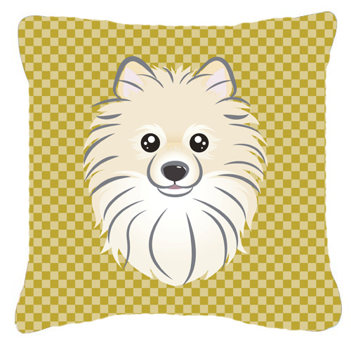 Tan Checkered Pomeranian Indoor & Outdoor Fabric Decorative Pillow