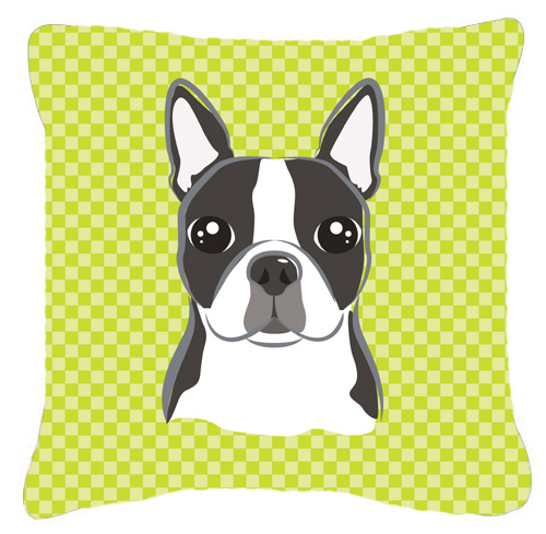 Lime Checkered Boston Terrier Indoor & Outdoor Fabric Decorative Pillow