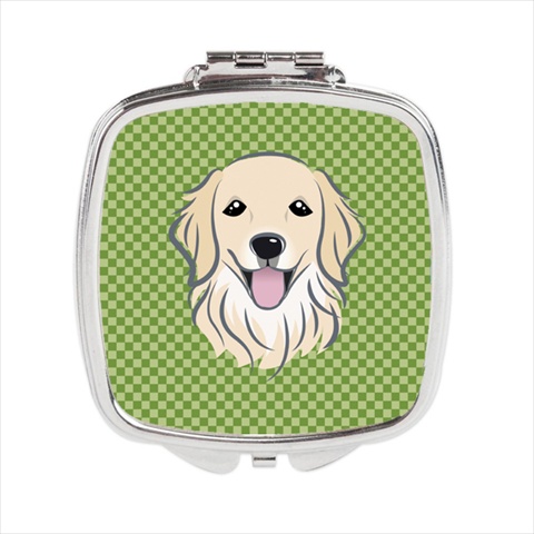 BB1137SCM Green Checkered Golden Retriever Compact Mirror