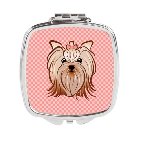 Pink Checkered Yorkie & Yorkshire Terrier Compact Mirror