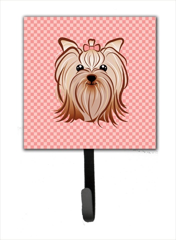 Pink Checkered Yorkie And Yorkshire Terrier Leash or Key Holder