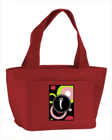 Picture of Carolines Treasures AM1002-I-RD-8808 Monogram Letter I - Retro in Black Zippered Insulated School Washable and Stylish Lunch Bag Cooler