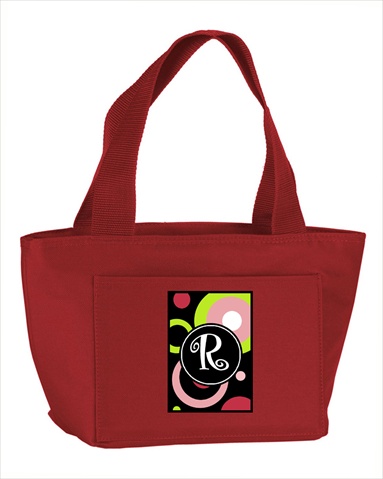 Picture of Carolines Treasures AM1002-R-RD-8808 Monogram Letter R - Retro in Black Zippered Insulated School Washable and Stylish Lunch Bag Cooler