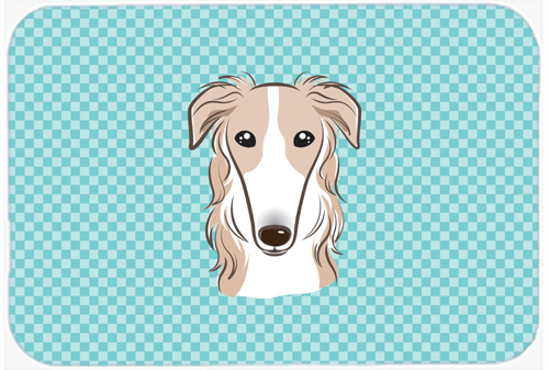 Checkerboard Blue Borzoi Mouse Pad, Hot Pad Or Trivet, 7.75 x 9.25 In.