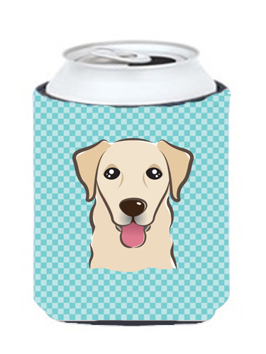 Checkerboard Blue Golden Retriever Can Or Bottle Hugger, 12 Oz.