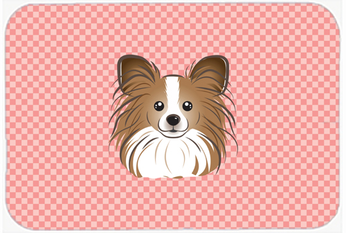 Checkerboard Pink Papillon Mouse Pad, Hot Pad Or Trivet, 7.75 x 9.25 In.